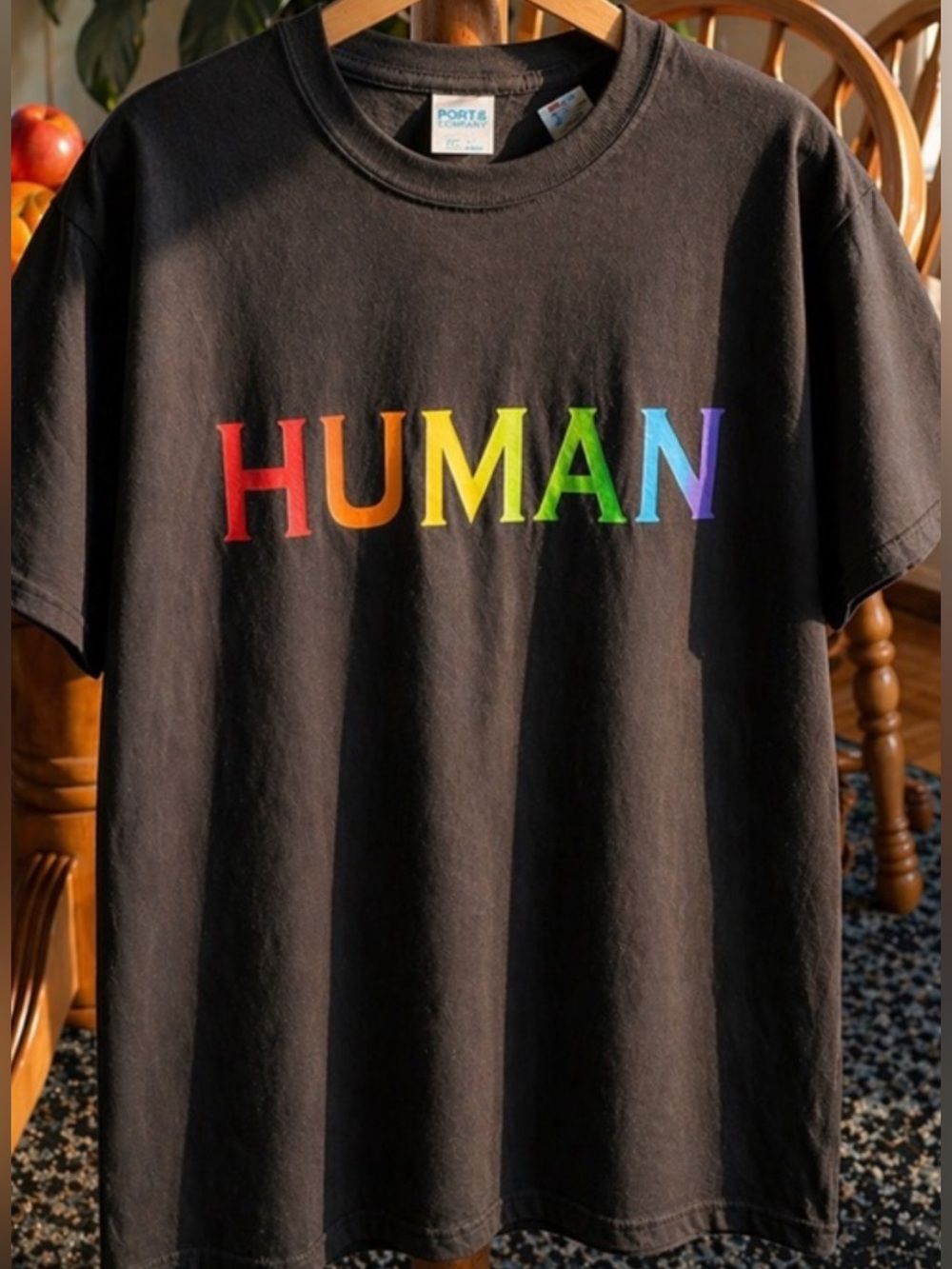 Rainbow HUMAN Graphic Tee Black Unisex Size L Pride Statement Shirt NWT